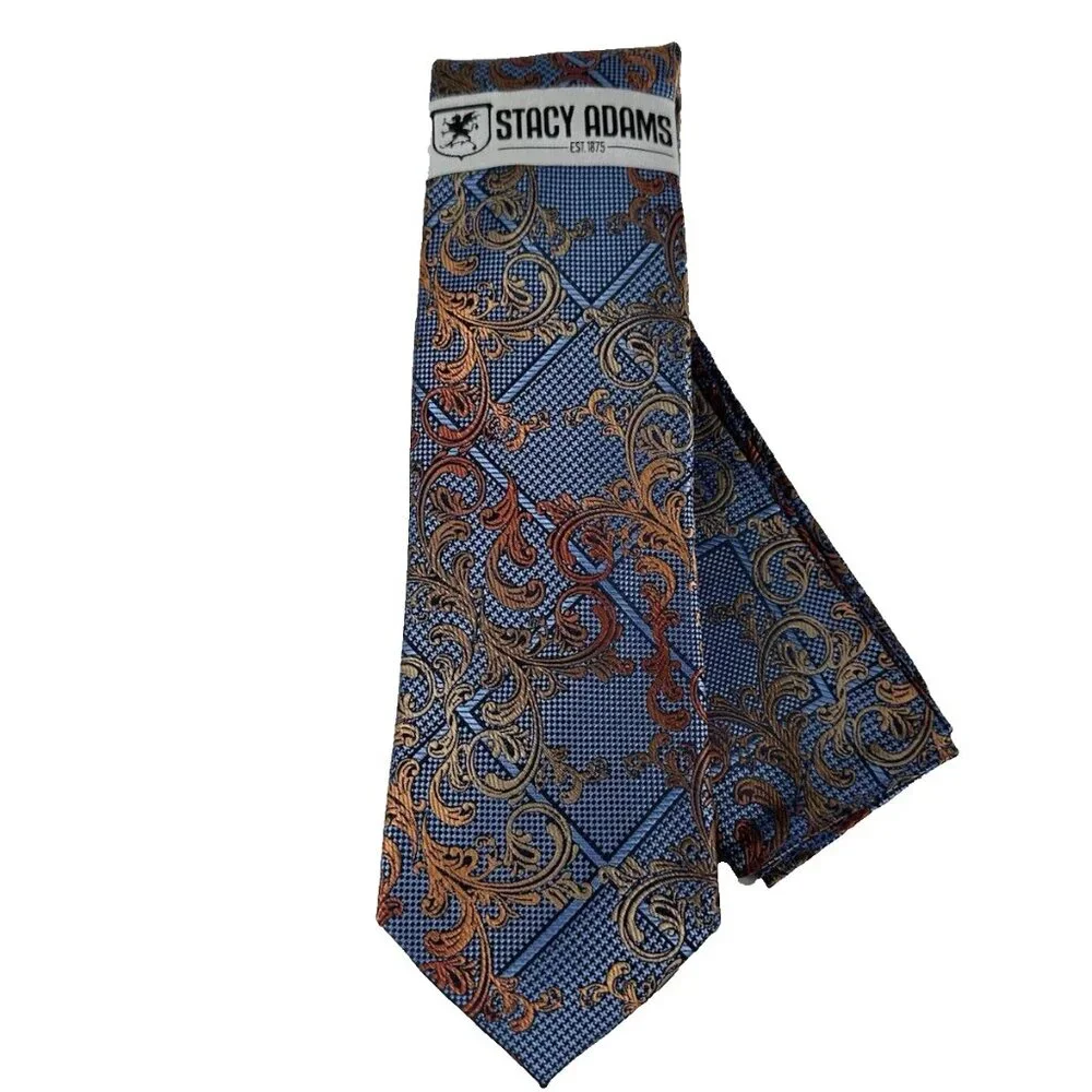 Stacy Adams Men's Tie Hanky Cobalt Blue Melon Gold Navy Floral Plaids Microfiber